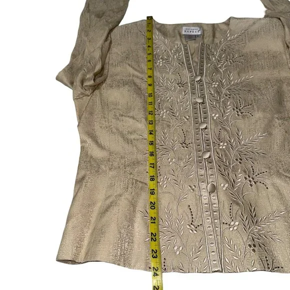 Adrianna Papell 100% Silk Jacket Women's Gold Long Sleeve Vintage Embroidered 16 - Picture 6 of 16